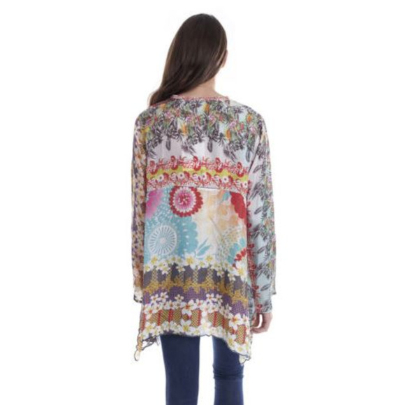 Johnny Was Floral Edge Silk Long Sleeve Tunic NEW - Picture 3 of 4